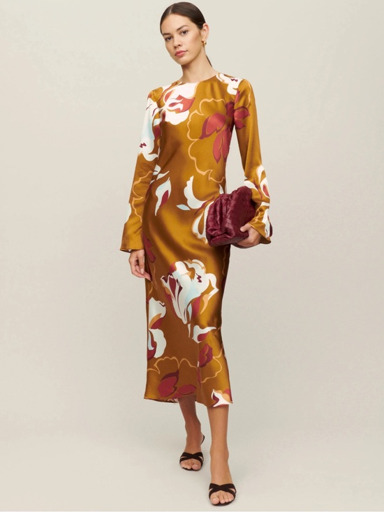 Reformation Dresses & Skirts - Reformation Davina Gold Floral Silk Midi Dress